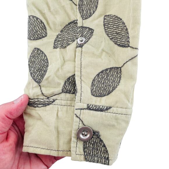 Sigrid Olsen Cream Corduroy Sage Embroidered Leaf Button Front Blazer Women Sz 6 - Picture 7 of 13